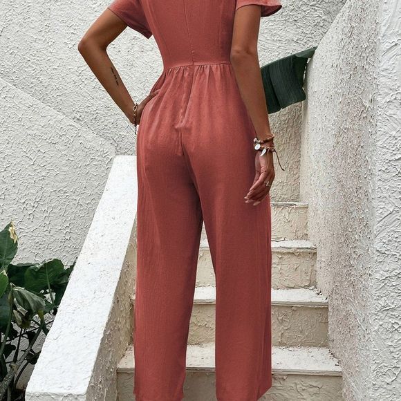 New Puff Sleeve Zip Back Jumpsuit  Redwood - Picture 7 of 7